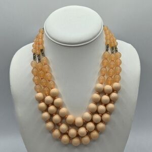 Charming Charlie Coral Gold Bead Three Tier Necklace